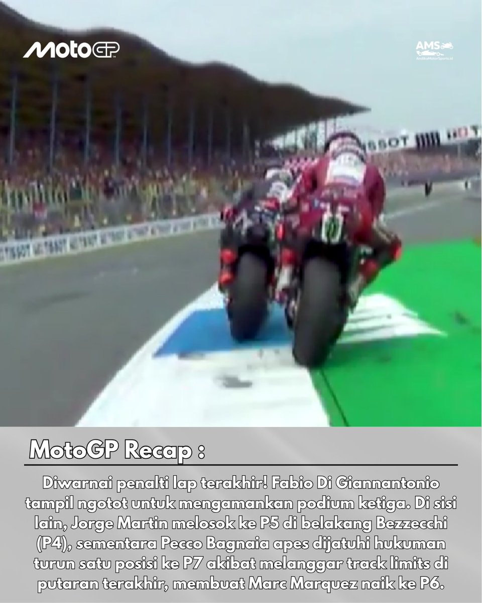 AndikaMS_id's tweet photo. SPRINT MOTOGP DUTCH GP RECAP :

Raul Fernandez menangi Sprint MotoGP Belanda, disusul Ogura di P2 cetak sejarah finis 1-2 Trackhouse! Diggia lengkapi podium P3. Martin ke P5, sementara Pecco turun ke P7 akibat penalti track limits!

#MotoGP #MotoGP2026 #DutchGP #Sprint #AMS https://t.co/uY7UPxypzE