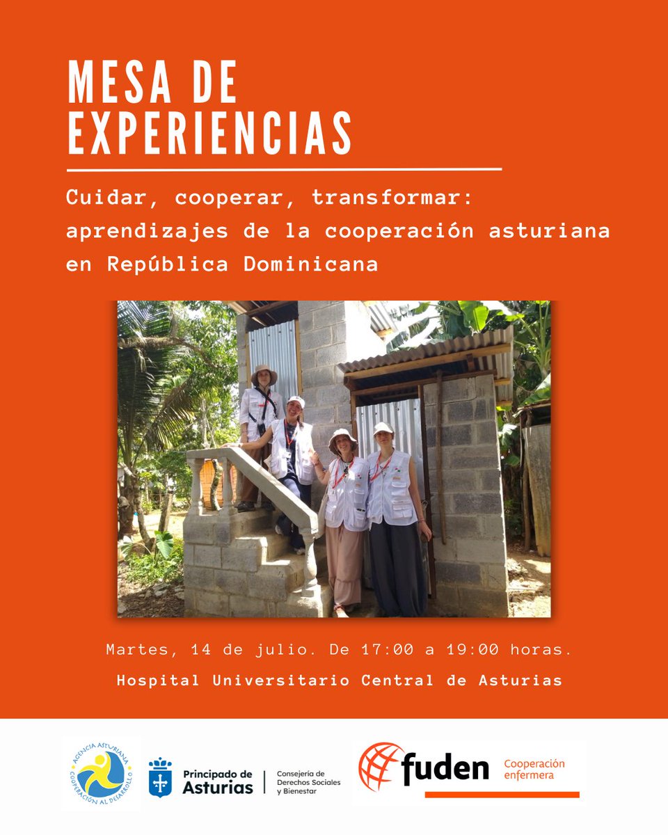 fuden_es's tweet photo. ¡Ven a vivir la Mesa de Experiencias 'Cuidar, cooperar, transformar: aprendizajes de la cooperación asturiana en República Dominicana'!

📆Martes, 14 de julio.
🕜17:00 a 19:00 horas.
📍Hospital Universitario de Asturias, HUCA. Oviedo.

📲https://t.co/uExhEyjKsd https://t.co/88tdNyDhrX