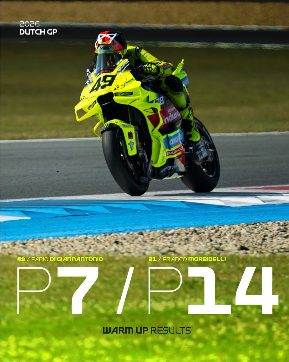 VR46RacingTeam's tweet photo. Starting the #DutchGP Sunday with the warm up ☀️ 

#MotoGP #PertaminaEnduroVR46RacingTeam https://t.co/cIsNGNr5dl