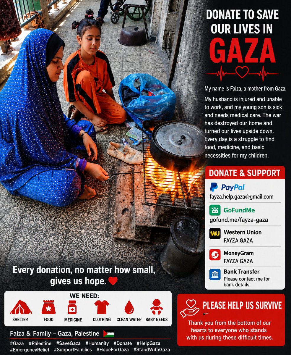 EbrahemMas99002's tweet photo. Please help Faiza and her family. They are in urgent need of support and assistance. Every donation, no matter how small, can make a difference in their lives. Thank you for your kindness and compassion. 🙏💔
#HelpFaiza #SupportFamilies #HumanityFirst
https://t.co/xbIyfwfIY8 https://t.co/xwxKOOGaTD