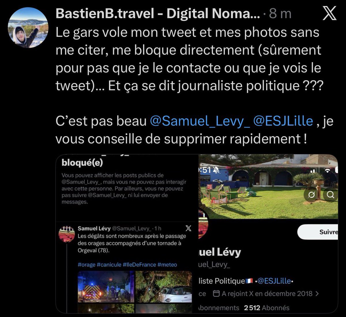 Sport_ActusOff's tweet photo. @BrittiaGUIRIEC @Samuel_Levy_ @KarineDurandpro @EvelyneDheliat @Marc_Hay_Meteo @TF1Info @BFMTVNewsDesk @LCI @FranceTV @anais_baydemir @MyriamSeurat Tweet et photos volés à @bastienb_travel sans le citer… Et en plus vous le bloquez !
On a un grand journaliste ici bravo ! https://t.co/FgX4ZcybkW