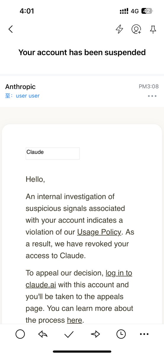 invisprints's tweet photo. 一年没用的 claude 老号被封了，用多了不行，用少了也不行是吧🙂 https://t.co/H6UbO6XTz8