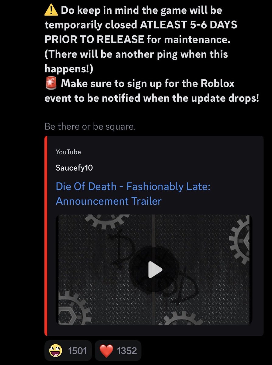 DieOfDeathInfo's tweet photo. !! INSANE NEWS !!

THE UPDATE IS ALMOST HERE

A trailer will premiere in 12 hours, showcasing content in the update.

After the premiere, the RELEASE DATE will be finally revealed!!

More info in the replies.
#dod
#dieofdeath
#dieofdeathroblox https://t.co/DJwVnGEyuR