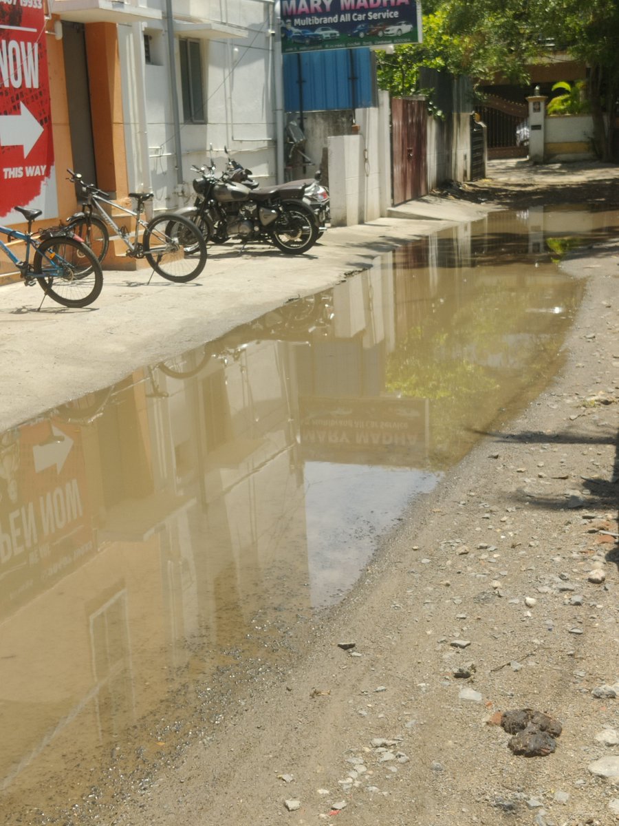 vp2298's tweet photo. Dear @Tambaram_Corp

The road in our area is severely damaged, causing rainwater to stagnate for days after every rainfall. This has become a breeding ground for mosquitoes and increases the risk of dengue and other diseases. Kindly take immediate action to repair the road. https://t.co/GGC8OTxcI3
