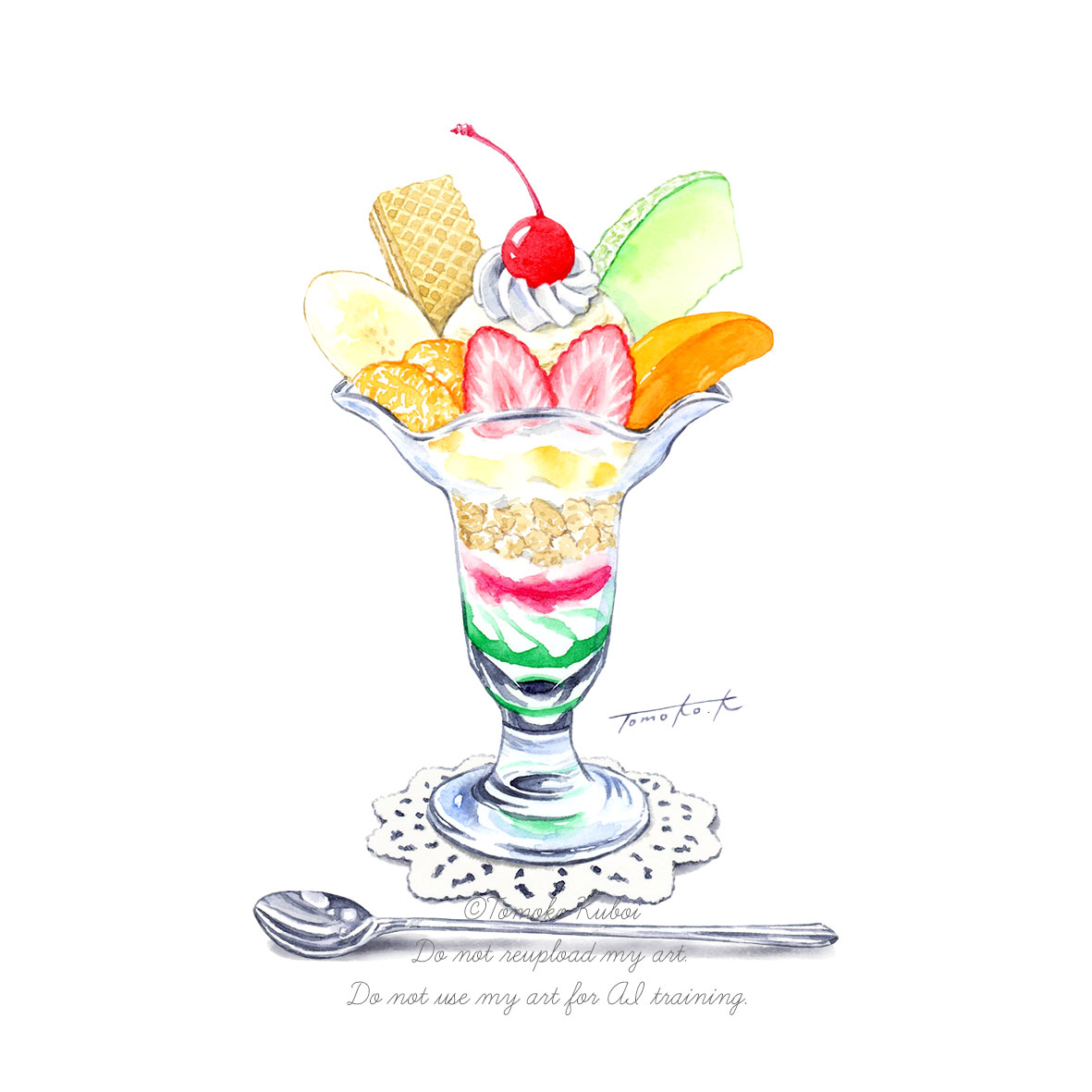 kuboitomoko's tweet photo. 本日6月28日は #パフェの日 🍨
①フルーツパフェ🍒
#水彩 https://t.co/l2PyAIbD6S