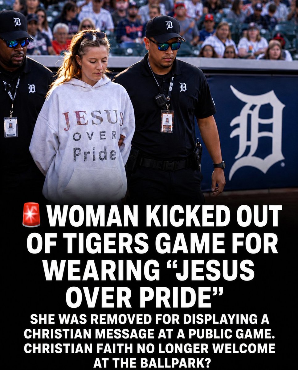 HazelLiaqa4848's tweet photo. 🚨Christianity Now BANNED at Baseball Games?

Woman KICKED OUT of Tigers stadium for wearing “Jesus Over Pride” shirt.

Is Christian faith no longer welcome in public?

Your thoughts? 🔥 https://t.co/mR8ppUSEst