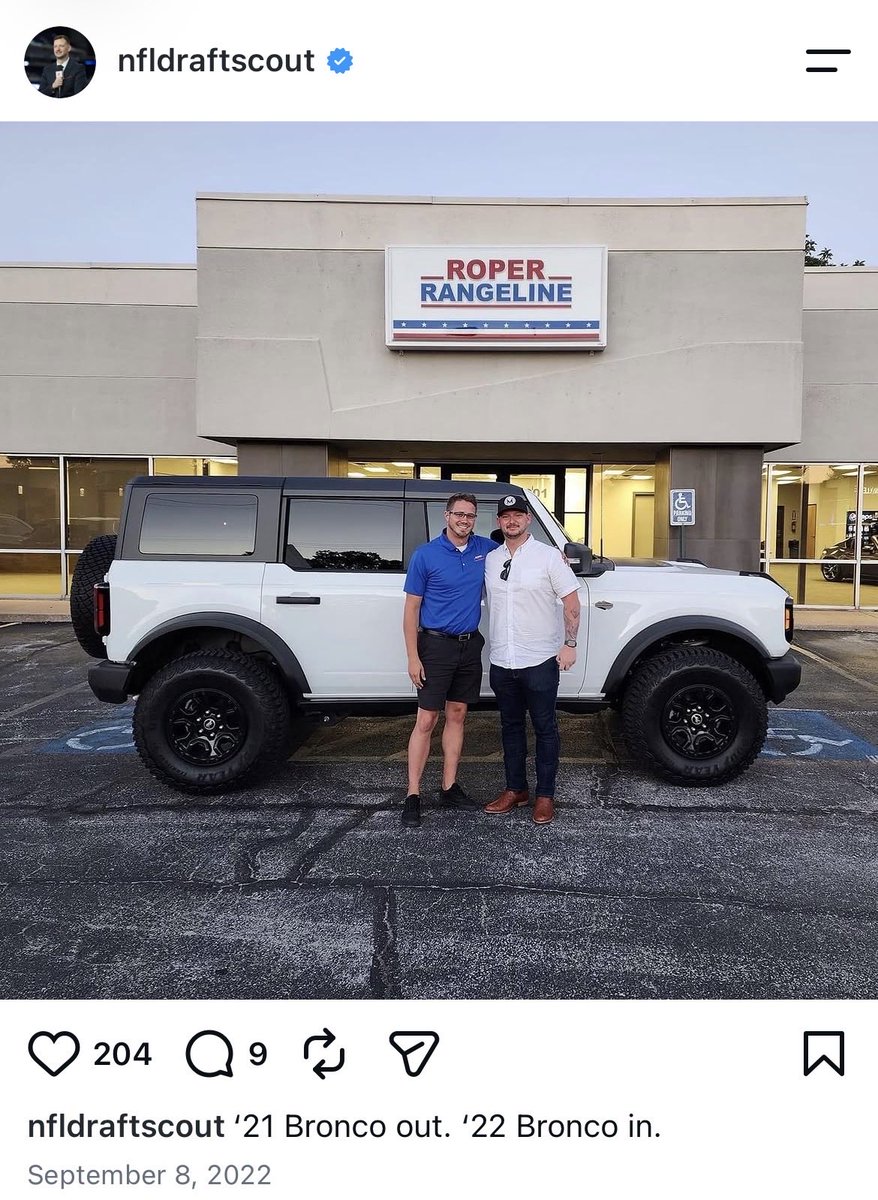 Ghost_Chief43's tweet photo. @captaincaleb18 @nfldraftscout Seems like it takes a lot of money to get the annual Ford Bronco upgrade every year. https://t.co/E9AQq2ip7V