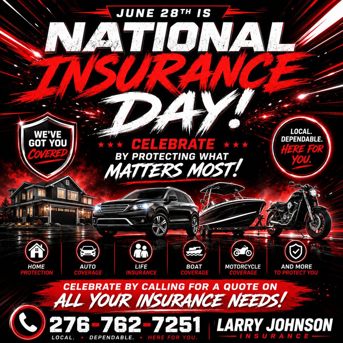 AgentJohnsonSF's tweet photo. Today is National Insurance Day!

Protect what matters.

Celebrate by calling us this week or stopping by the office Monday-Friday for a quote on all your insurance needs.

276-762-7251
36 Miners Drive, Castlewood, Virginia 24224 https://t.co/ZRvo49b0KM