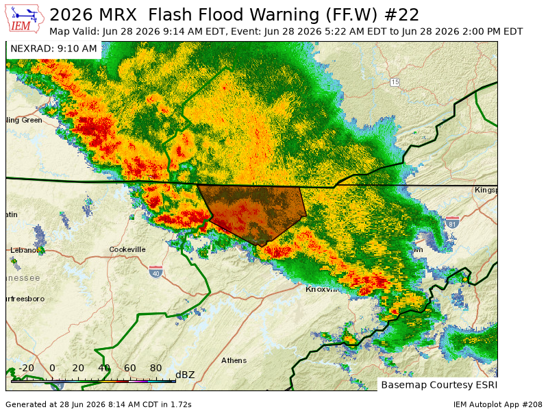 ETSKYWARN's tweet photo. MRX extends time of Flash Flood Warning [flash flood: radar indicated] for Campbell, Claiborne, Scott [TN] till Jun 28, 2:00 PM EDT https://t.co/TK5jbbHTvj https://t.co/VEgiU5FCXU