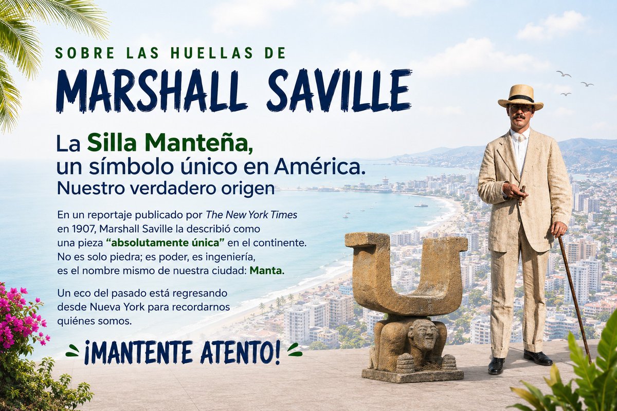 DavidRamirezPO's tweet photo. ¡Feliz domingo! Orgulloso de nuestras raíces manabitas. El arqueólogo #MarshallSaville de drill blanco y con un sombrero de paja toquilla, clásico vestir de la época. #Manta @INPCEcuador #SombreroEcuatoriano
#Manta #SillaManteña #Ecuador📷🇪🇨 https://t.co/G7RKgIYSjT