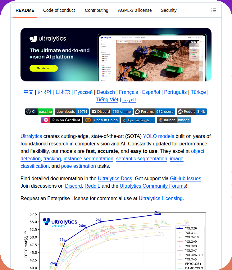 Ultralytics YOLO models for object detection, tracking, segmentation, pose estimation