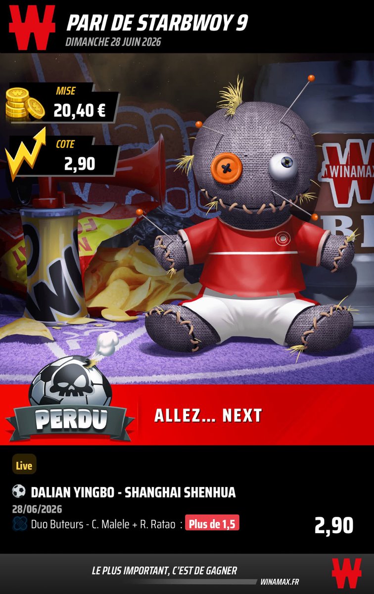 PardonipadeJon1's tweet photo. @WinamaxSport Bonjour ya rien une erreur sur mon pari j'ai gagné parce que ratao a marqué un doublé vous pouvez régler sa s'il vous plaît https://t.co/mPgqjAmNlW