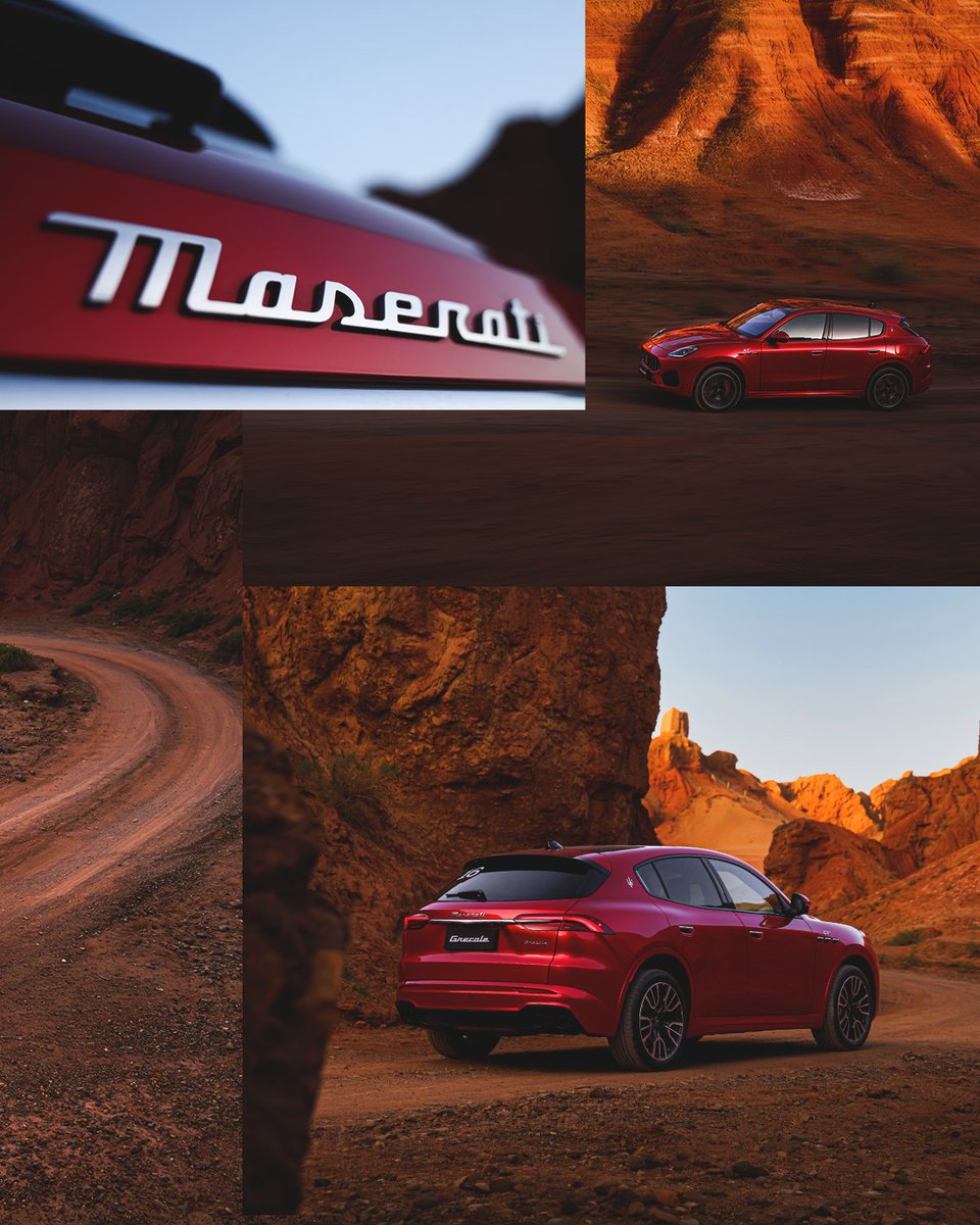 Maserati_HQ's tweet photo. From Lanzhou to Zhangye, the landscape shifts continuously between red mountains, dry roads and warm copper tones.
Here, the #MaseratiGrecale feels at home, blending into the landscape and catching the light as the road curves west.​
The further the fleet moves, the more moments seem to slow down: fewer distractions, longer stretches, calmer surroundings.​
This is the feeling of being exactly where you’re supposed to be. The journey continues.​
#Maserati