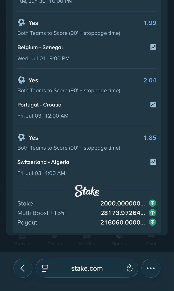 Mrbankstips's tweet photo. World Cup knockout tips on Stake 

20 odds https://t.co/H2oDW4HrvR

116 odds https://t.co/jcFD0TbXav

108 odds https://t.co/PQHzNSsExz

872 odds https://t.co/vTbUIMvQmB

Register an account with stake account via link https://t.co/zNIDVi9VVx

Use welcome code ‘banks’ for weekly airdrops and bonuses 

Get the iOS app via link https://t.co/BH533u52QL

You can always contact https://t.co/oeZHXM47XD for all stake bet deposits 

Join telegram channel https://t.co/onNA2IpWas

Use stake shield for better chances of winning ✅

Bet responsibly 🔞🔞🔞
