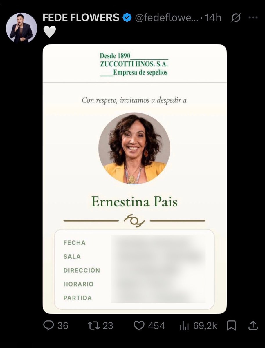 RealTimeRating's tweet photo. Un periodista filtró los datos de la invitación a la despedida íntima de Ernestina Pais. https://t.co/d09kTpTZAs