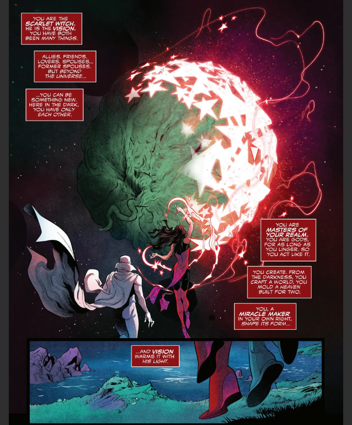 TherealWisdom__'s tweet photo. These pages emphasize Wanda's role as a CREATOR. Creating a world, seeding it with life &amp; defining its fundamental laws.

This is easily one of the most creation-focused portrayals of Scarlet Witch in recent Marvel comics.

#HexSpoilers https://t.co/Xc7dMOyyuk