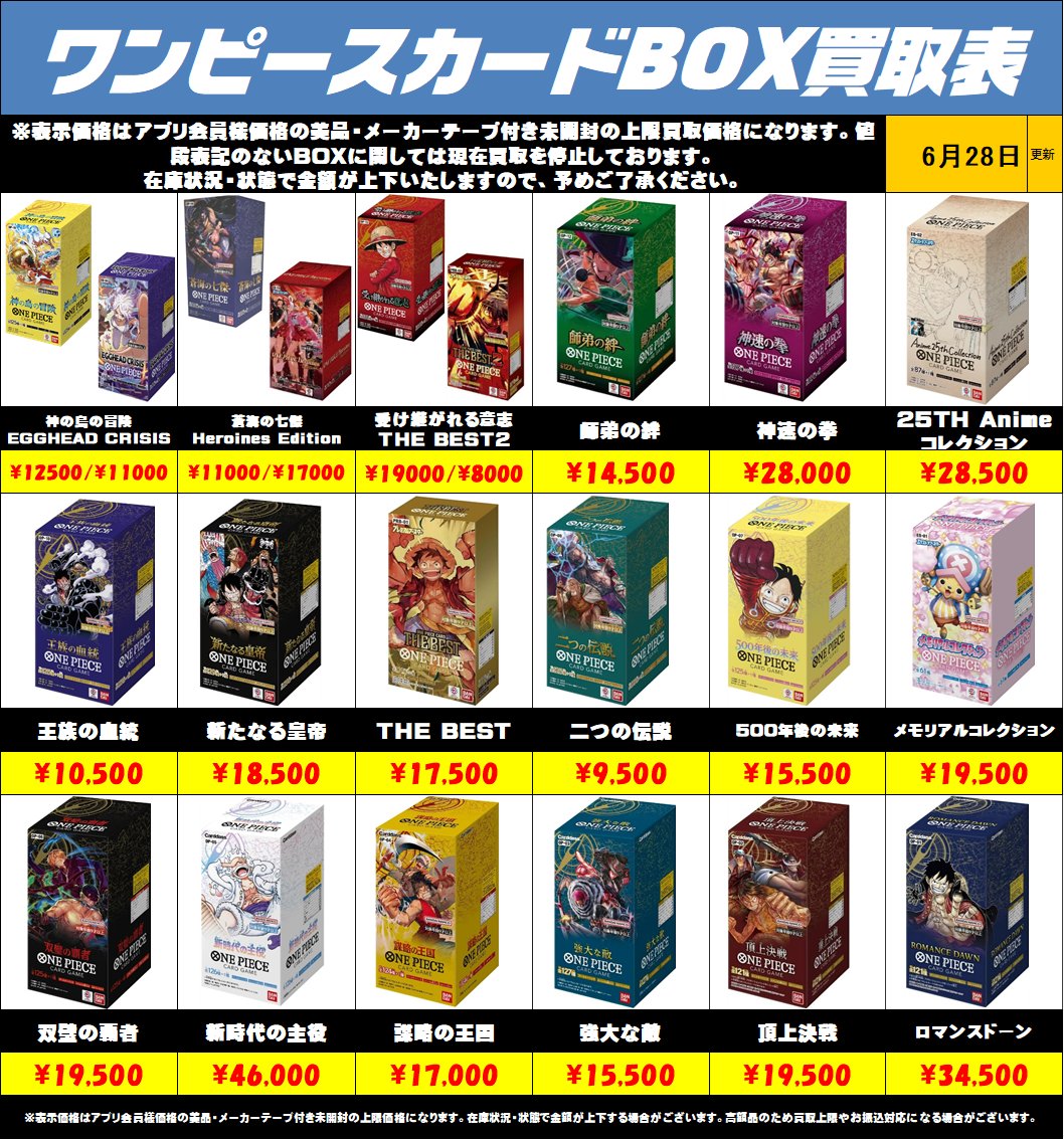 ワンピースカードBOXも高額買取実施中です！6/28～ 未開封・美品