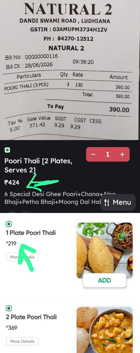 Vebhore's tweet photo. Caveat emptor
Popular food delivery apps hv higher listed price than walk in resturants.
+GST  &amp; then in some cases delivery+packing charges.
👻Coupons are llusion of saving.
Are these steep app markups worth the convenience?🤔
Ur craving r being encashed☺️
A friendly share https://t.co/JMPhY922ek