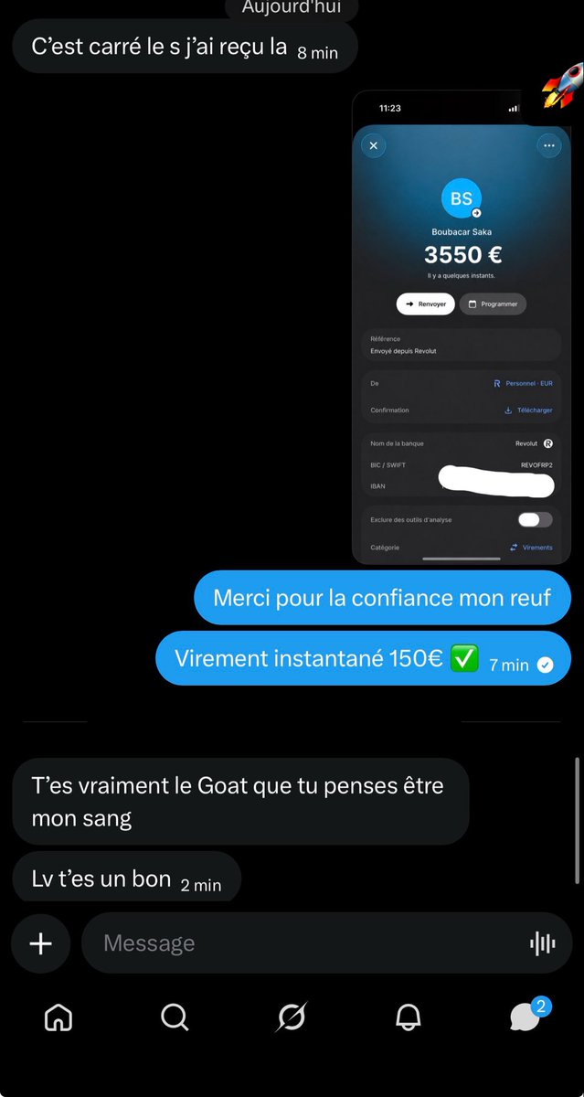 Bectvncefr's tweet photo. VIREMENT INSTANTANÉ DE 150€✅
Profitez au max de ce bon plan
C’est zéro soucis avec votre compte zéro remonte tout est crypté 🚀

Dm pour en savoir plus ou si intéressé 🫰✅
#plansous
#virementinstantané
#Bonplan 
#paris https://t.co/f8Z013uuaV