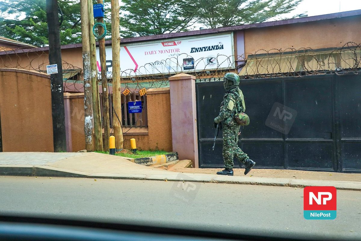 nbstv's tweet photo. UPDATE: Armed soldiers are on guard outside the @DailyMonitor headquarters in Namuwongo. 

Other Nation Media Group outlets, including @DembeFm, @sparktvuganda, @933kfm, and The East African, have also been affected.

The @ntvuganda and @sparktvuganda broadcast centre at the Serena Hotel is also reportedly under siege by security operatives.

#NBSUpdates