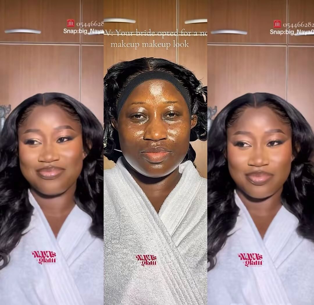 NayhiveOfficial's tweet photo. When the bride says I don't want any colours on my face (lips, eyes and even no blush ) . NAYAS GLAM says, watch me do my thing😍. It came out so perfect 🔥(no filter look). 
Book NAYAS GLAM for all occasions, she over sabi🤏

#NayaSafowaa
#NayasGlam https://t.co/A0EeMhX2mR