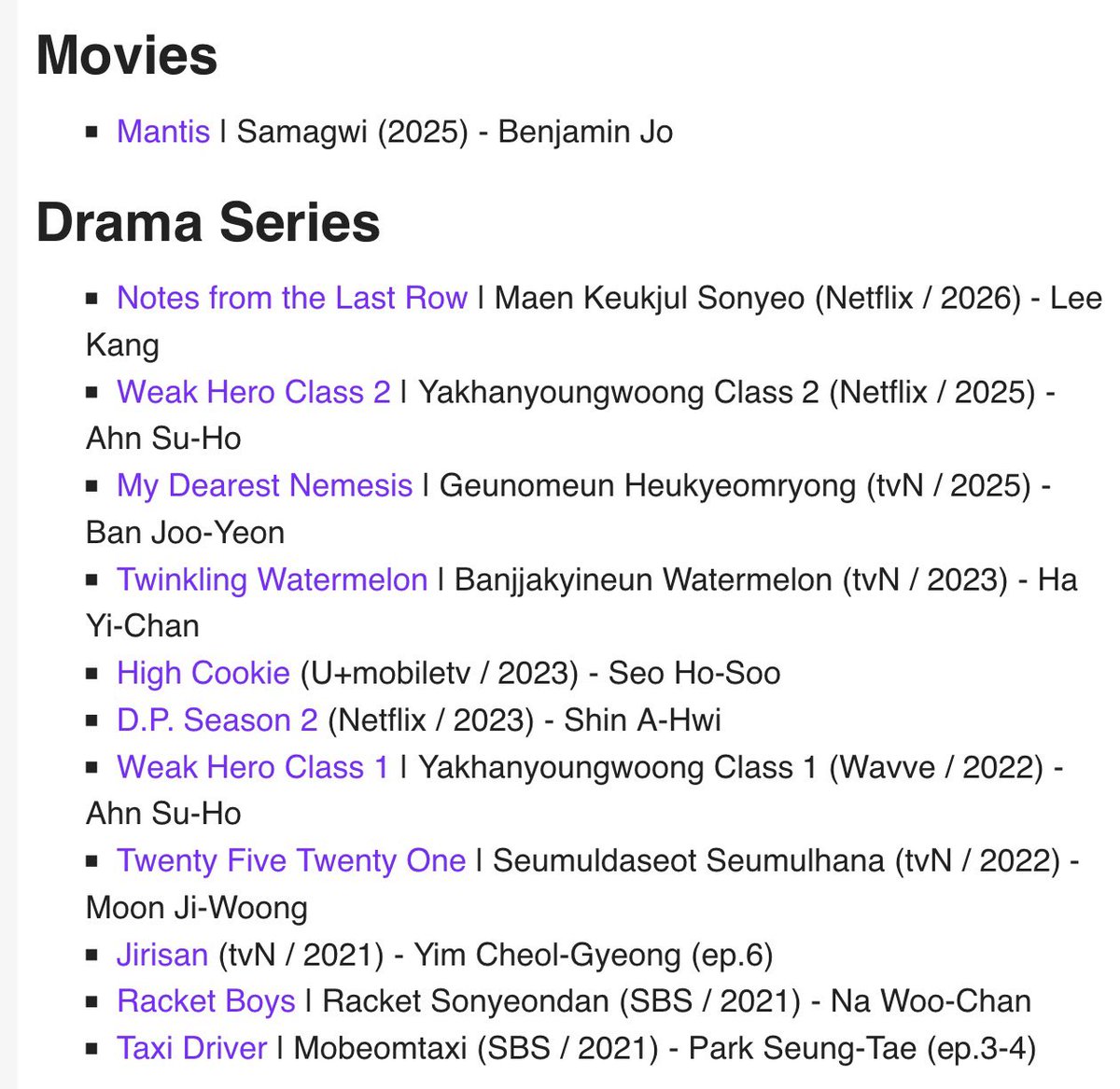 Santhineoxidase's tweet photo. Looked at hyunwook’s wiki page and you just gotta admire his filmography. And he’s only just 24. https://t.co/R9G9TcZcW5