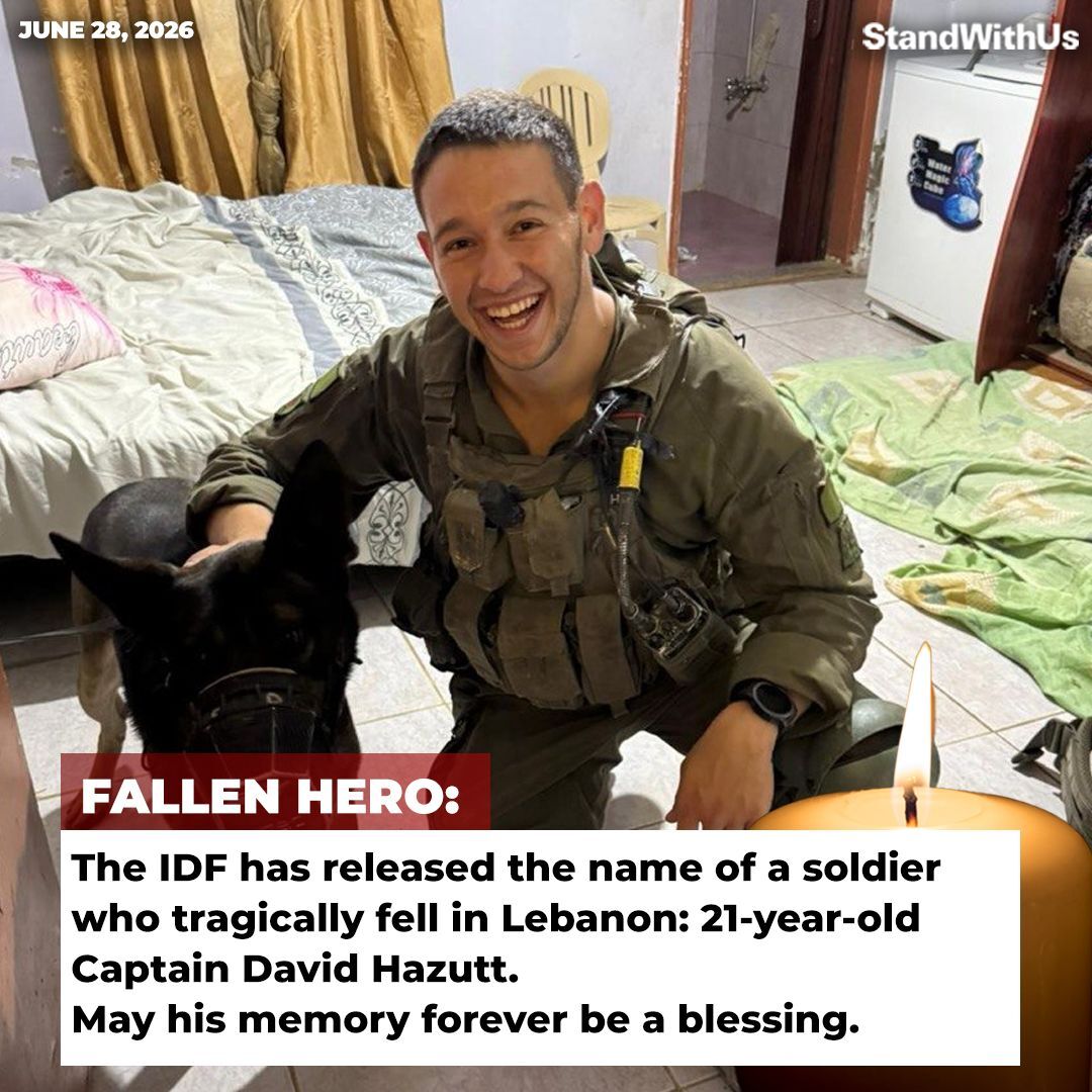 StandWithUs's tweet photo. BREAKING: Captain David Hazutt, 21, from Ashkelon, southern Israel, tragically fell in combat in southern Lebanon.
David was killed during a nighttime encounter with a Hezbollah terrorist in the Deir Sirian area of Lebanon.

May David’s memory forever be a blessing. 🕯️ https://t.co/MAKEkNHGX8