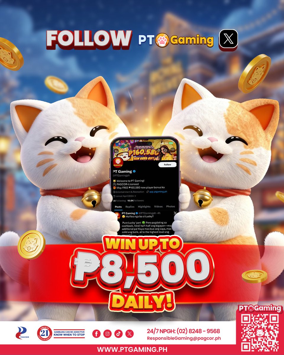 PTGamingph's tweet photo. ✨CREDITS GIVEAWAY ✨

Before the weekend ends...

Follow PT Gaming X today for a chance to win credits—para may pang-treat ka sa barkada mo!

How to Join:
1️⃣ Follow our PT Gaming X(Twitter) account 👉🏼https://t.co/H8r5EAax2g
2️⃣ Follow the official PlayTime EntertainmentFacebook Page: https://t.co/hn2d1bC0SB
3️⃣Comment a screenshot photo showing that you've followed our Official pages + User ID's + #PTGamingCreditsGiveaway at I - post ang iyong sagot Tropang PT Gaming Fb group.
4️⃣ Promo Period from June 24 - 30 2026.
5️⃣50 lucky winners daily
5 lucky winners of  ₱500 Credits
15 lucky winners of  ₱200 Credits
30 lucky winners of  ₱100 Credits

Terms and conditions apply:  
https://t.co/S6iOFjS6aK

💰 Download now to get ₱160,580 new player bonus & 1.5% unlimited cashback +2% slot return
iOS and Android: https://t.co/Ga7k986TiQ | Website: https://t.co/IaOSBYxvYI

#PTGaming #PTGamers #FollowpTGamingX