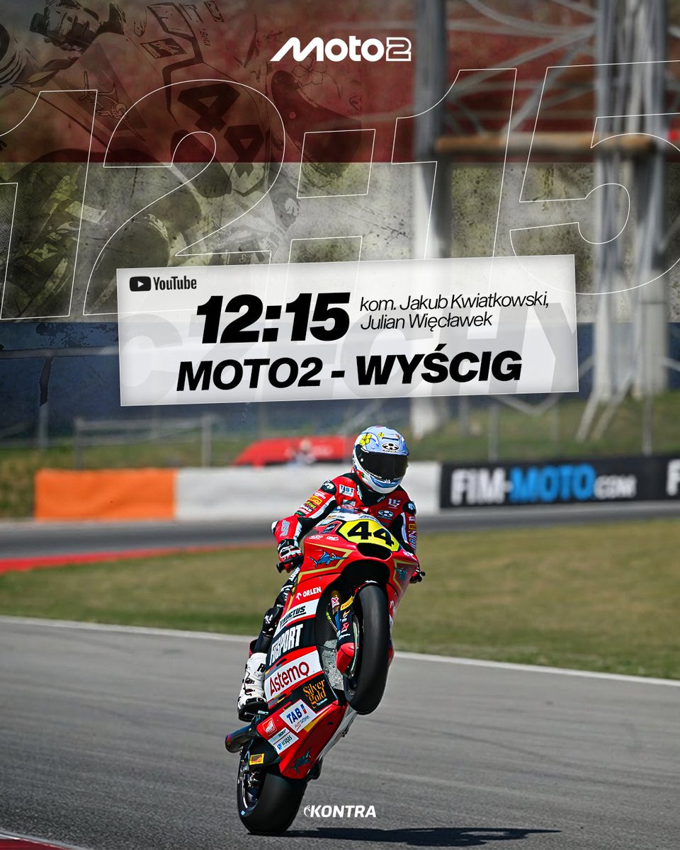 kontra_moto's tweet photo. Przed nami wyścig Moto2 w Holandii! 🇳🇱

🇵🇱 Milan Pawelec wystartuje do rywalizacji z 27. miejsca i stanie przed wyzwaniem zyskania pozycji na dystansie rywalizacji. Jak poradzi sobie Polak i czy zdoła przebić się w górę stawki? ⏫

O tym przekonacie się podczas relacji z komentarzem na kanale YT Kontry, a wyścig Moto2 na TT Circuit Assen skomentują dla Was 🎙 Jakub Kwiatkowski i Julian Więcławek

🔗 https://t.co/9b5KK4oHS5

#KontraMoto #MotoGPpl #PolsatMotoGP #DutchGP #Moto2