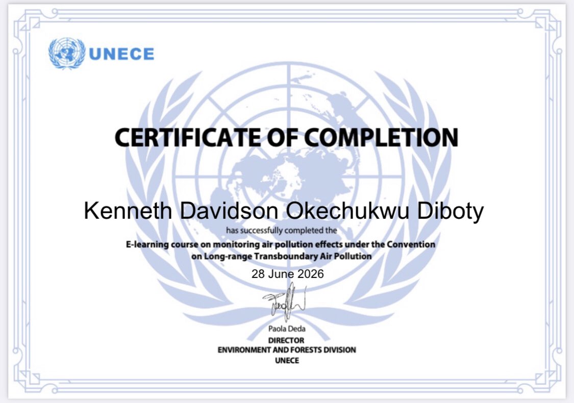 kdodforchrist's tweet photo. I just completed the UNECE E-Learning Course on monitoring air pollution effects under the convention on long-range Transboundary Air Polution.
#un https://t.co/UvLLRZPiGN