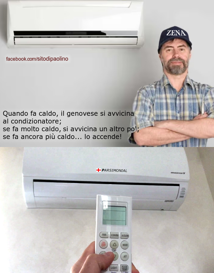 sitodipaolino's tweet photo. Quando fa caldo, il genovese si avvicina al condizionatore;  se fa molto caldo, si avvicina un altro po';  se fa ancora più caldo... lo accende! 😄
Buon caldo a tutti! 😉 https://t.co/WDBAdwe1rh