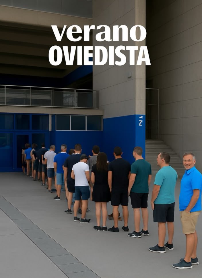 ZokoOviedista's tweet photo. Es muy #VeranoOviedista 
hacer cola en el Tartiere 
para cambiar de asiento. 🔵⚪️

#RealOviedo
#Oviedistas https://t.co/0hmM6Z09Ml