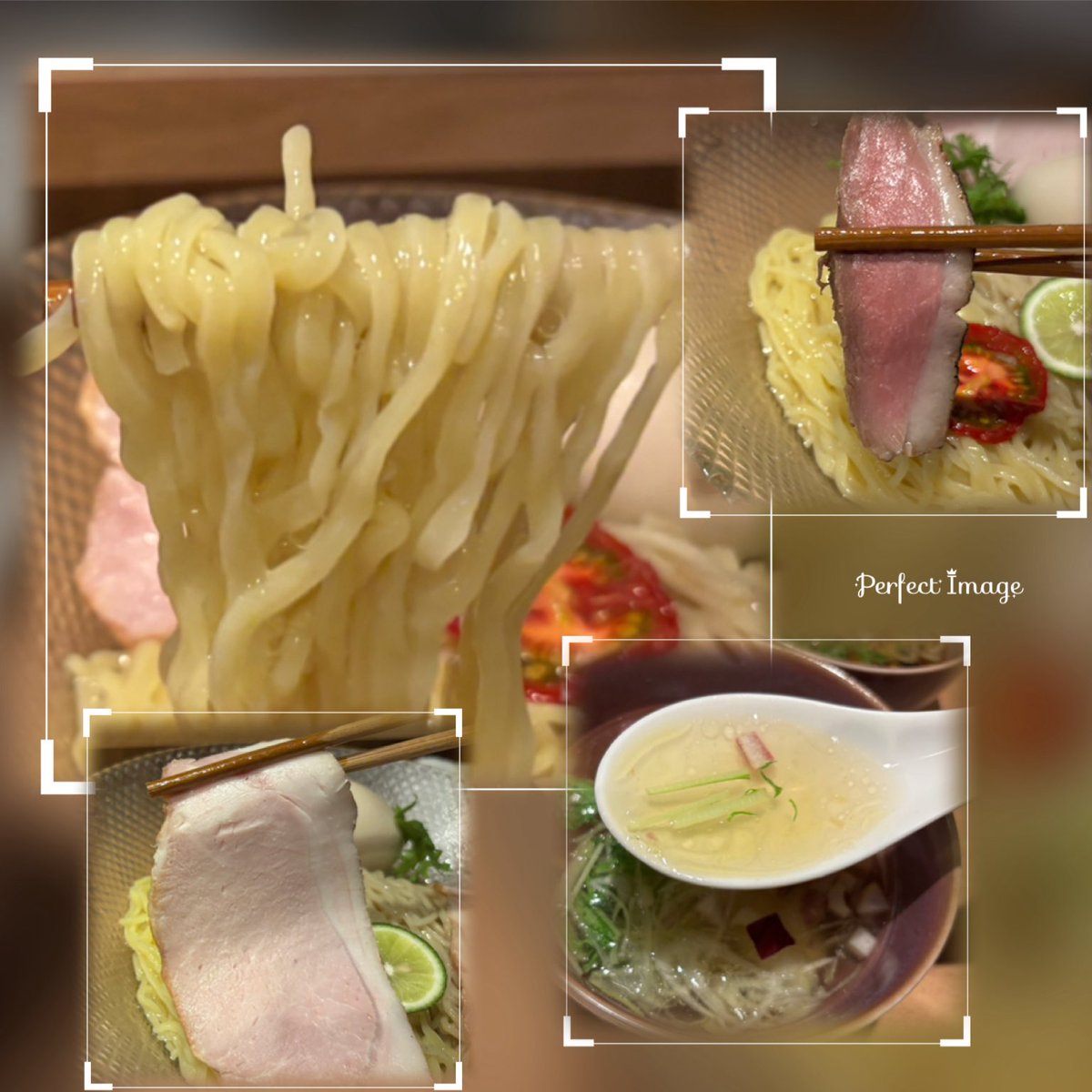 nabonayo2's tweet photo. ラーメン探訪『RAMEN紫苑』高田馬場
限定　特上塩つけそば・醤油スープ

初訪🔰
鶏に魚介や乾物のバランスの良い出汁に優しい塩ダレのつけ汁､キレのあるつけ汁､甲乙付け難い出来😊👌👍4種のチャーシューに雲呑は秀逸💯💯💯手揉み麺と全粒粉麺で4度至福の時🈵🌈贅沢三昧な逸杯､ご馳走様でした🍜🙏🙇‍♀️ https://t.co/WmnASAwpys