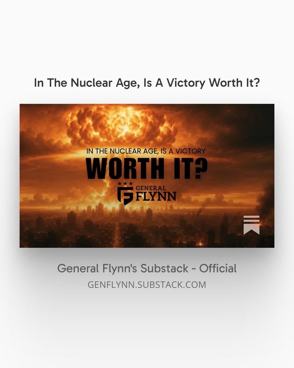 GenFlynn's tweet photo. Breaking: Are we on the BRINK of NUCLEAR WAR?

The Cold War taught us that NUCLEAR competition between superpowers requires constant communication, agreed-upon limits, and mutual understanding of the catastrophic cost of escalation.

For decades after the Soviet Union collapsed, we thought those lessons were permanently etched into strategic doctrine. Today, we face a situation that echoes the 1960s in every significant way.

Nine (9) nations now possess NUCLEAR weapons. There is no shared understanding of escalation thresholds. The frameworks that prevented NUCLEAR WAR have been dismantled, and no one has built replacements. We are reliving the most dangerous period in human history, but this time with more NUCLEAR powers and less experience. 

Read my comprehensive assessment of the current strategic environment and what American leadership must do. Link in comments.