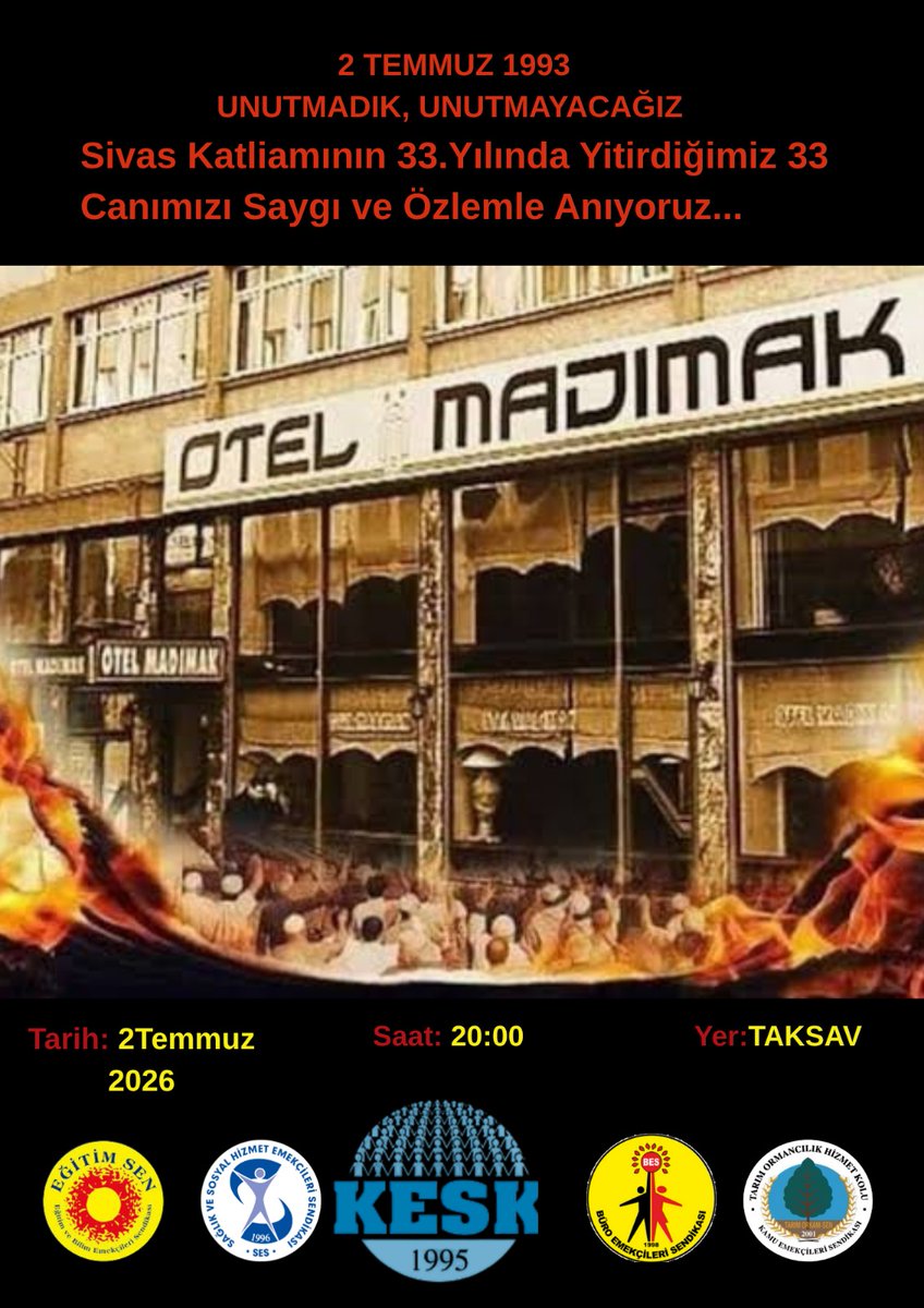 egitimsenedirne's tweet photo. 33.YILINDA 33 CANIMIZI ANIYORUZ
2 TEMMUZ 2026 SAAT:20.00
TAKSAV EDİRNE https://t.co/pjZ6cS1xtx