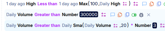 Deishma's tweet photo. I don't buy penny stocks.
I buy penny stocks that suddenly attract serious volume.

That's a huge difference.

This scanner filters for:
��� 15 - 100 stocks
✓ 3× average volume
✓ Fresh breakout
✓ Strong bullish candle

The main logic is in the image below.

Now the question is ...........

Would you build this scanner yourself using the logic
OR
I share the scanner link?

👇 Let me know.
#investing #scanner