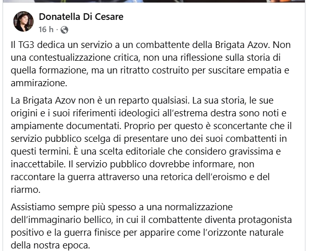Moonlightshad1's tweet photo. "Assistiamo sempre più spesso a una normalizzazione dell’immaginario bellico, in cui il combattente diventa protagonista positivo e la guerra finisce per apparire come l’orizzonte naturale della nostra epoca". https://t.co/R3eJPLpTVb