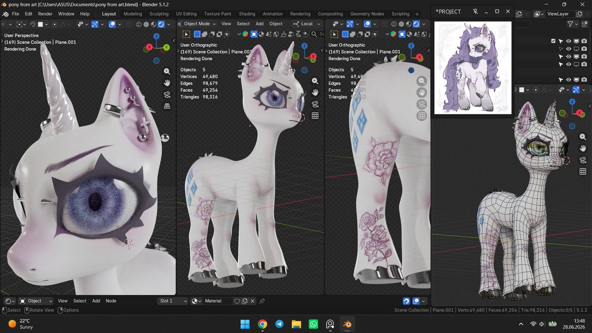 Cecium_'s tweet photo. #WIP This is my first time making a pony character; there might be a video covering everything from blocking to rigging. #Blender #MLP #3D https://t.co/RaAuWSgTbZ