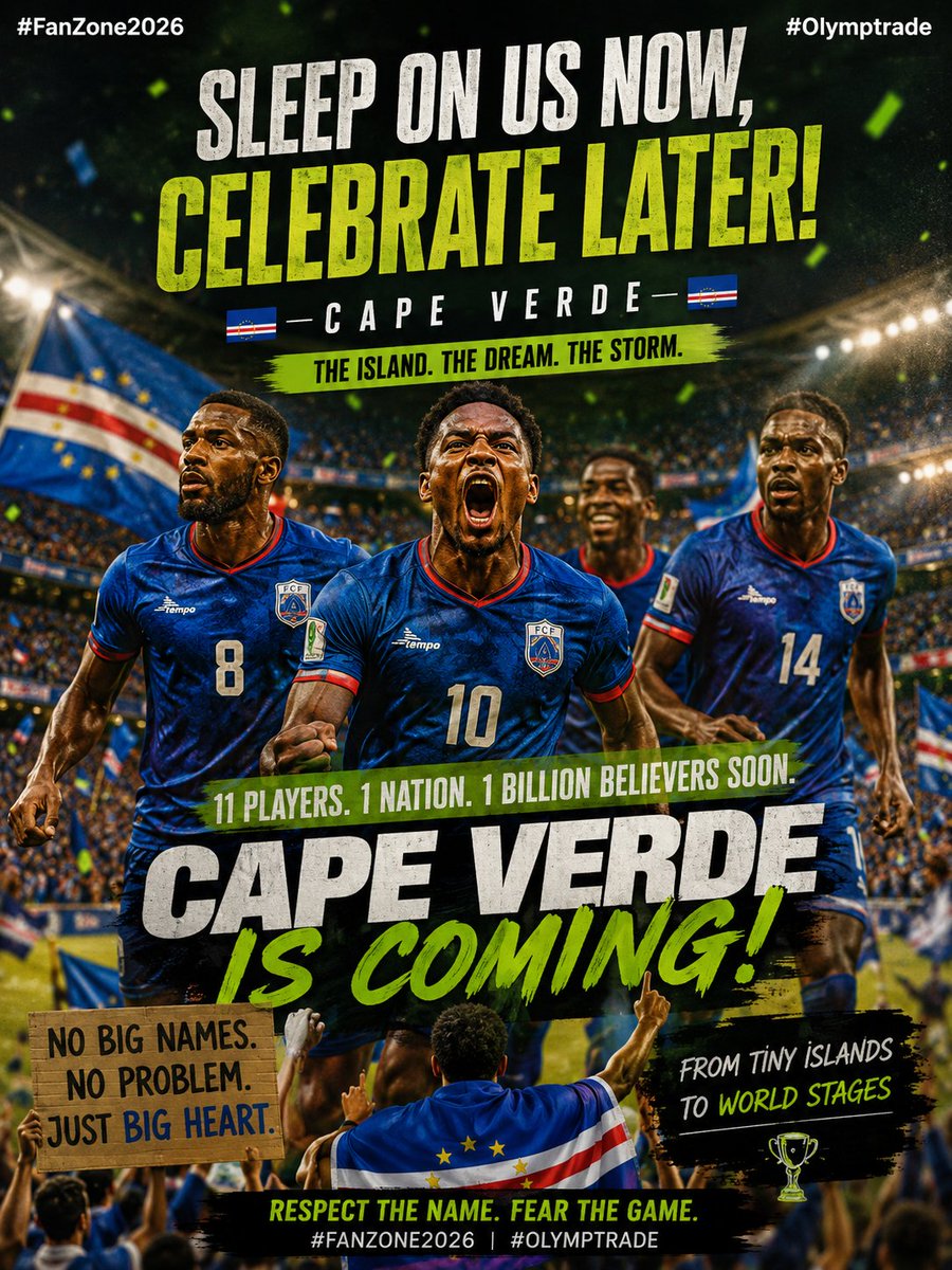 Manethica's tweet photo. Everyone loves an underdog story, and this time I'm backing Cape Verde. They may not be the biggest name, but they've got the passion, belief, and fight to shock the world. Don't sleep on the Blue Sharks.
#FanZone2026 #Olymptrade https://t.co/AaRoChvJWi