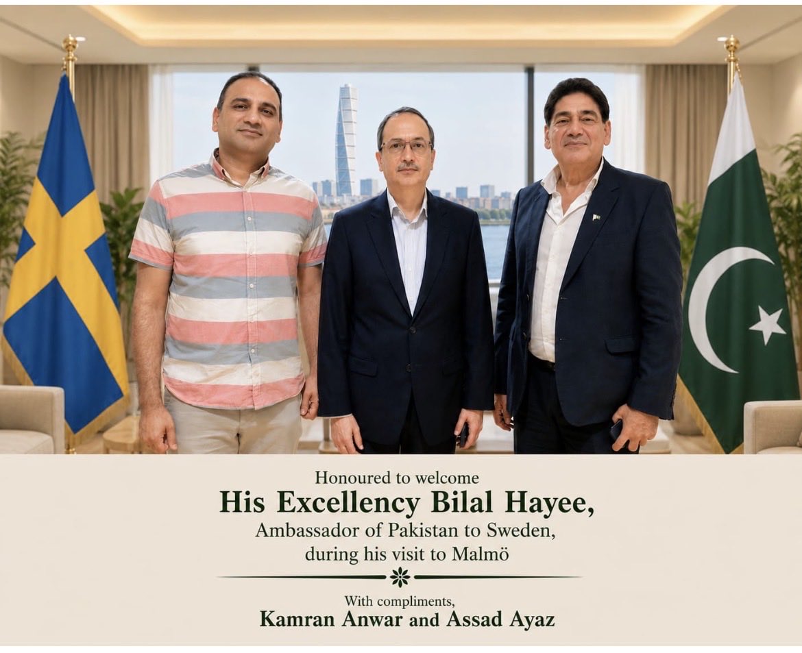 AssadAyaz's tweet photo. It is our Pleasure to have meeting with H E Bilal Hayee The Ambassador of Pakistan 🇵🇰 To Sweden 🇸🇪 and Finland 🇫🇮 . Assad Ayaz Managing Director Gessie Horse Sports AB https://t.co/IeTTIoJ7dV
