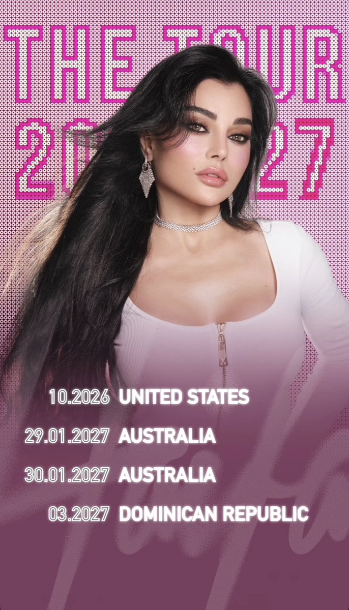 haifawehbe_news's tweet photo. 🔴 الديڤا #هيفاء_وهبي تعلن عن جولة حفلاتها العالمية: 😍💫🌍

الإمارات 3/7/2026
الأردن 11/7/2026
مصر 23/7/2026
لبنان 25/7/2026
مصر 31/7/2026
السويد 15/8/2026
السعودية 20/8/2026
لبنان 22/8/2026
تونس 9/2026
مصر 18/9/2026
الولايات المتحدة 10/2026
استراليا 1/2027
الدومينيكان 3/2027 https://t.co/QalVa2eyzx