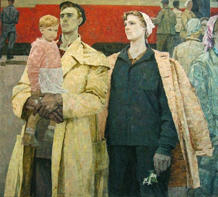 sovietvisuals's tweet photo. "Working People of Kuzbass" painting by Aleksey Glandin, USSR, 1961. https://t.co/ROM2tSyder