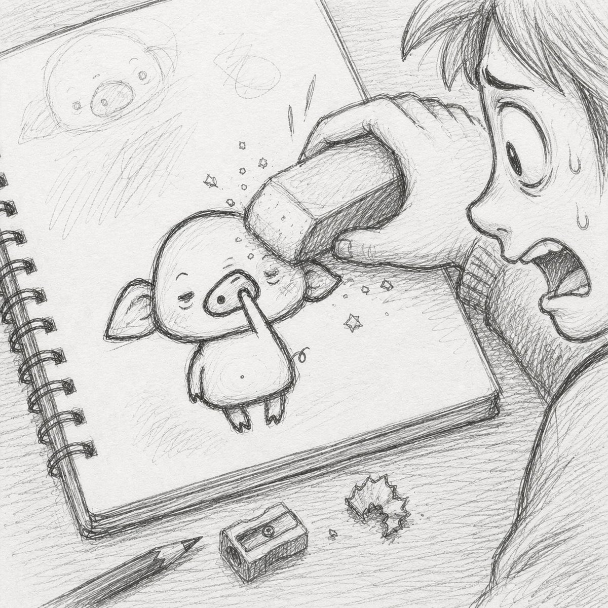 PIGGLESOL's tweet photo. PIGGLE was born from a failed pencil sketch in the corner of a forgotten notebook.
The artist tried to erase him, but the eraser snapped and the lines only got darker.
Now he lives on-chain, sleepy eyes open, finger still in his nose, too messy to erase.

#PIGGLE #Pump #Solana https://t.co/wMpr0CRNSz