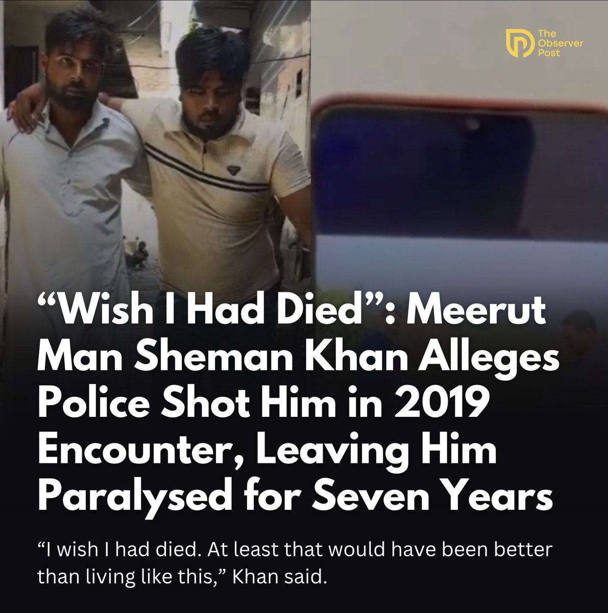 IAMCouncil's tweet photo. A 20-year-old man from Meerut has alleged that he was shot by police in an encounter in 2019 while returning home after distributing his sister’s wedding invitations. Seven years later, he remains paralysed from the waist down and says he is still waiting to know why he was shot.

https://t.co/UD6xb7jcFR