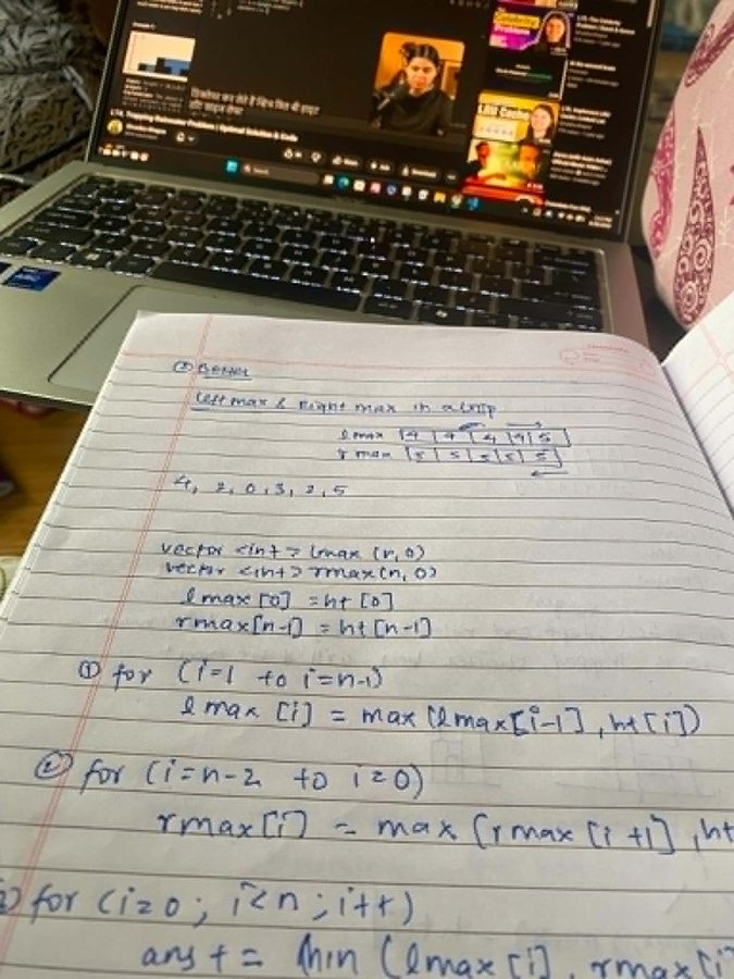 shruti_mz's tweet photo. #LSPPDay28 Solved Trapping Rain Water problem using prefix/suffix maximum arrays. Continued learning backend by building a post upload project, handling file uploads, API requests, &amp; connecting the frontend &amp; backend. #LearningWithLeapfrog #60DaysOfLearning2026
@lftechnology https://t.co/mAInVlhoB8