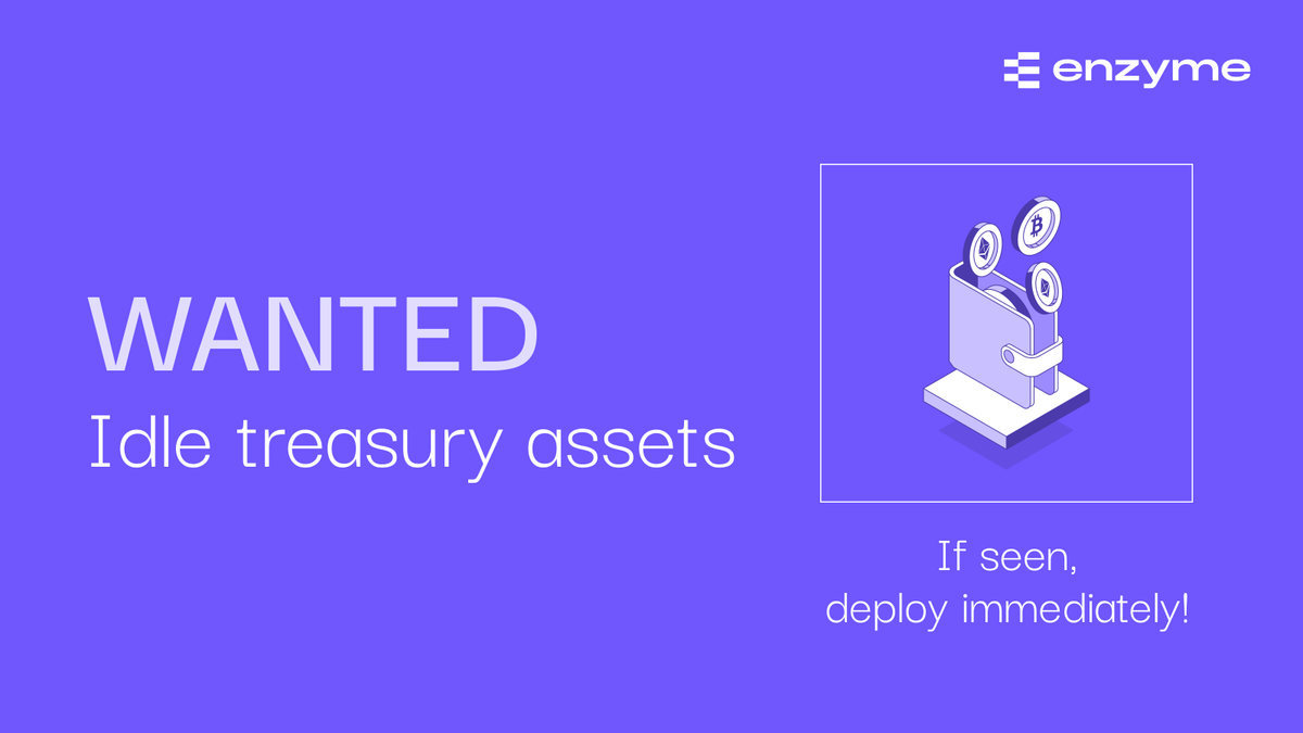 enzymefinance's tweet photo. 🚨 HIRING: Idle treasury assets.

Requirements: Willing to work, ERC-20 compatible.

Compensation: Variable market yields (past integrations have seen ranges up to 24%, subject to market conditions).

Explore the infrastructure →
https://t.co/j7TM2fLg14 https://t.co/tgxuWXePME