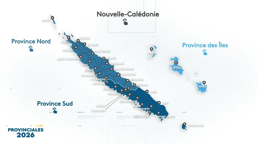 la1ere's tweet photo. 🗳️CARTE. Résultats des élections provinciales 2026 en Nouvelle-Calédonie : retrouvez les résultats commune par commune

➡️https://t.co/0BaWcfEp9s https://t.co/3gVzo5SSC2