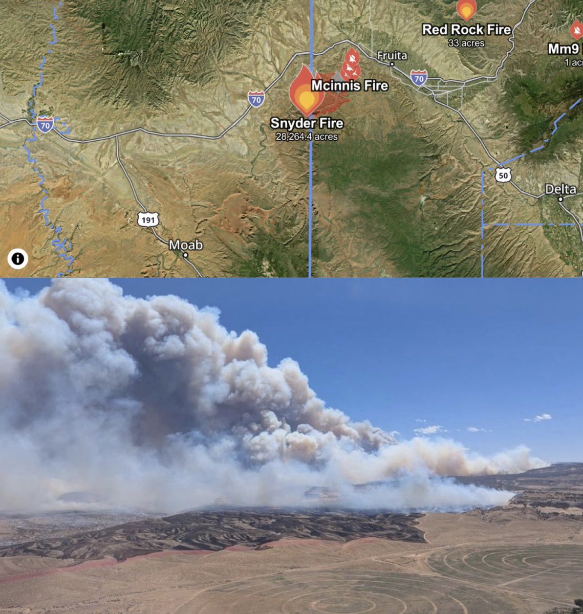 ChaseThomason's tweet photo. 🚨 BREAKING: Three firefighters are dead after battling a wildfire along the Utah-Colorado border.

Officials say three wildland firefighters were killed while fighting the rapidly growing #SnyderFire. Two other firefighters were seriously injured and transported to the hospital after being medically evacuated.

The firefighters were responding to the Knowles and Gore fires, which have since merged into the larger Snyder Fire.

This is a heartbreaking tragedy and a sobering reminder of the dangers firefighters face every day, especially as extreme fire conditions continue across the West.

Please keep the families of the fallen firefighters, the injured firefighters, and all crews still battling these fires in your thoughts. 💔🔥