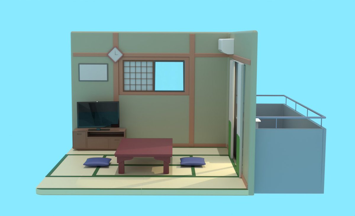 aluye's tweet photo. blenderでアイソメトリック部屋作ったので見て〜 https://t.co/CVj4OEbYnk