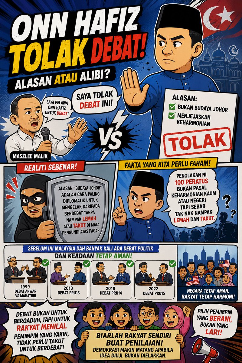 nga_william's tweet photo. DEBAT BUKAN UNTUK BERGADUH, TETAPI UNTUK RAKYAT MENILAI.

Pemimpin berani berhujah. Rakyat berhak mendengar. Demokrasi menjadi lebih matang apabila idea diuji, bukan dielakkan.

#DebatUntukRakyat #PolitikMatang #Demokrasi #Johor #Malaysia https://t.co/10AI1r7eYA